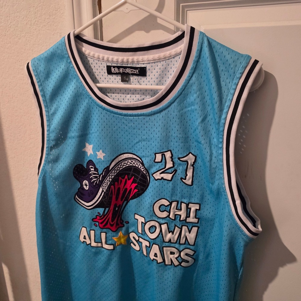 Lollapalooza 2021 Chi Town All Stars Basketball Jersey Mens Small Blue Chicago